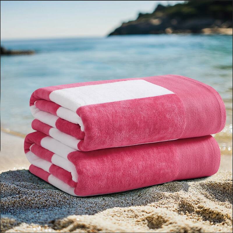 Oceanfront Resort Cabana Stripe 2 Pack Beach Towel - 36x72 - Pink Set