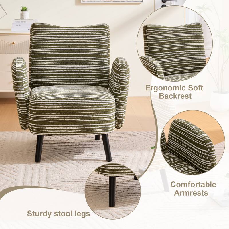 Modern style armchair with sanded fabric, Side storage pocket, Solid wood legs, Comfortable reading chair for living room