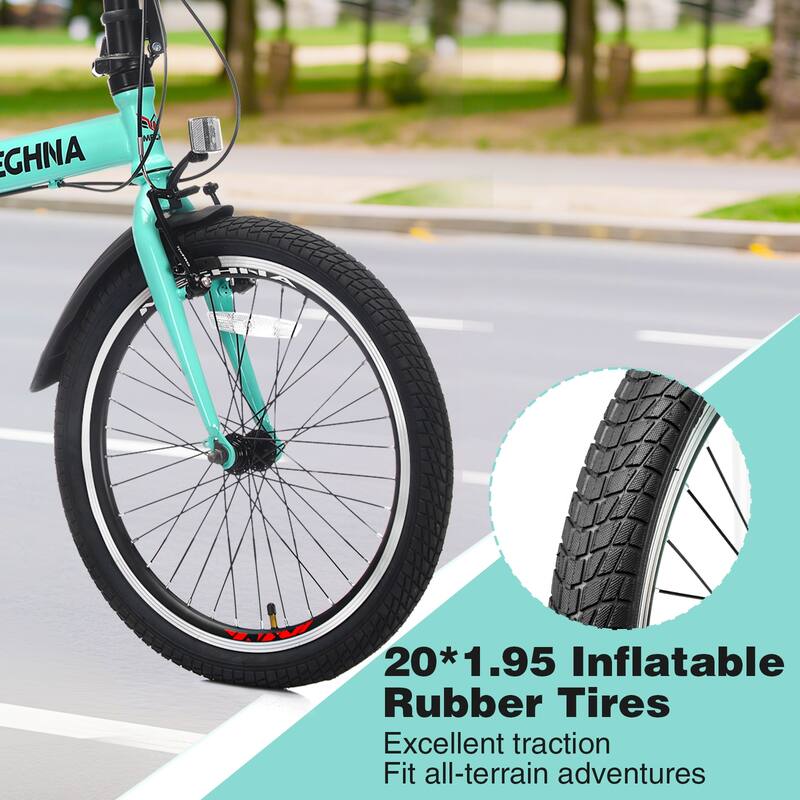 20 Inch Folding Bike, 6-Speed City Commuter Bicycle with Basket & Dual V-Brake, Portable Compact Bicycle, Steel Frame for Teens