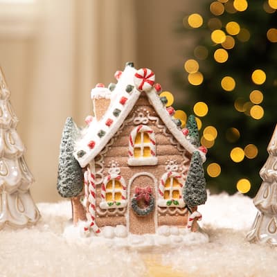 Snow Covered Gingerbread House with Candy Accents Christmas Decoration - 8"