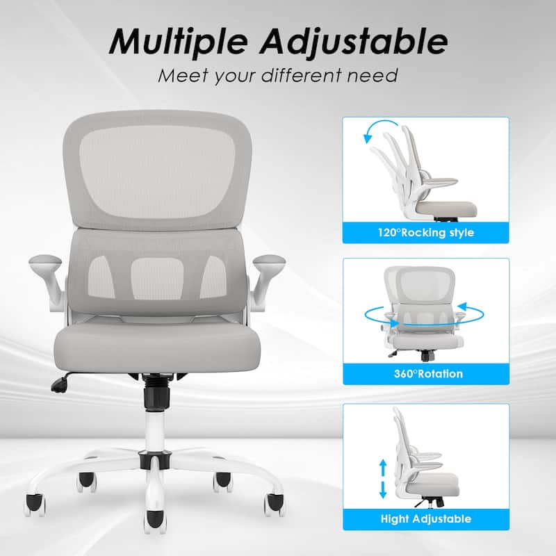 Office Chair, Mesh Ergonomic Office Chair with Lumbar Support, Comfy Computer Desk Chair with Flip Armrest Rolling Wheels