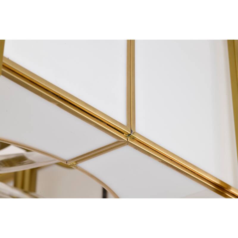 Olapine Square White Gold Trim Tiffany Glass Lighted Ceiling Fandelier with Remote