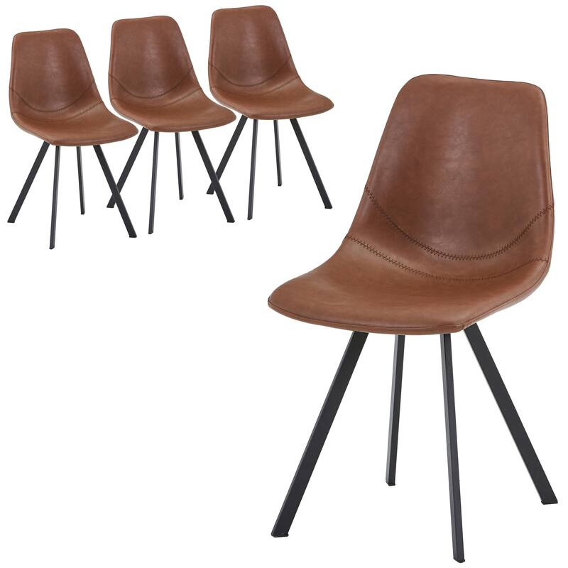 Markley Modern PU Leather Upholstered Ergonomic Mid-Back Accent Chair with Metal Legs for Home Kitchen or Living Room (Set of 4) - Light Brown