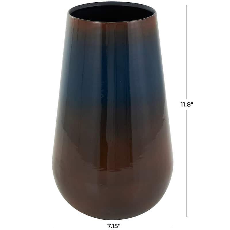 Blue Metal Ombre Vase with Brown Accents