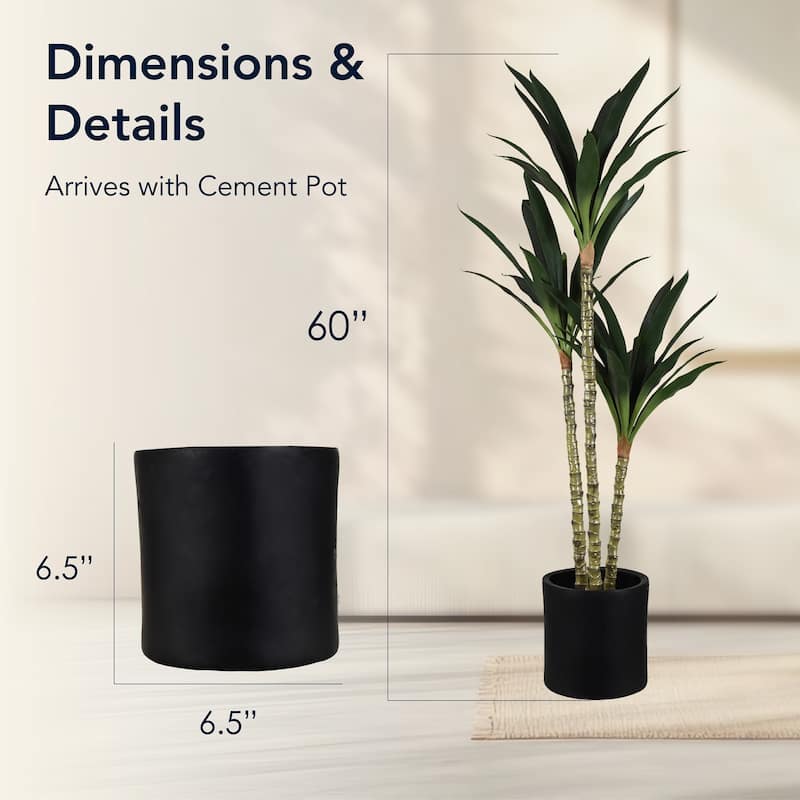 American Art Decor Artificial Dutch Iron Tree in Cement Pot Faux Plant for Home or Office - 60"