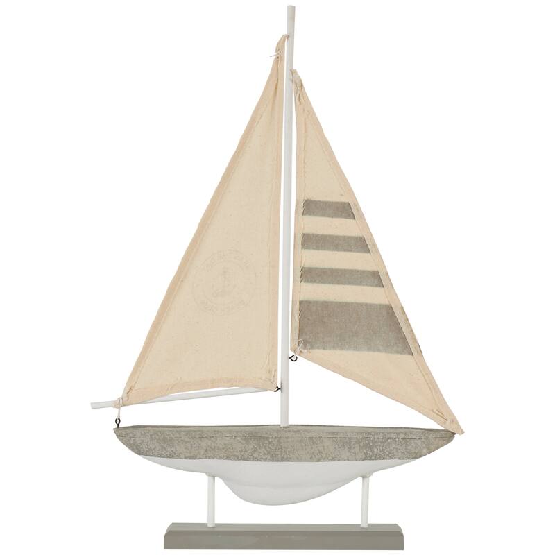 Cement Stone Sail Boat Handmade Decorative Sculpture with Cream Sails - Gray - Roche River Decor