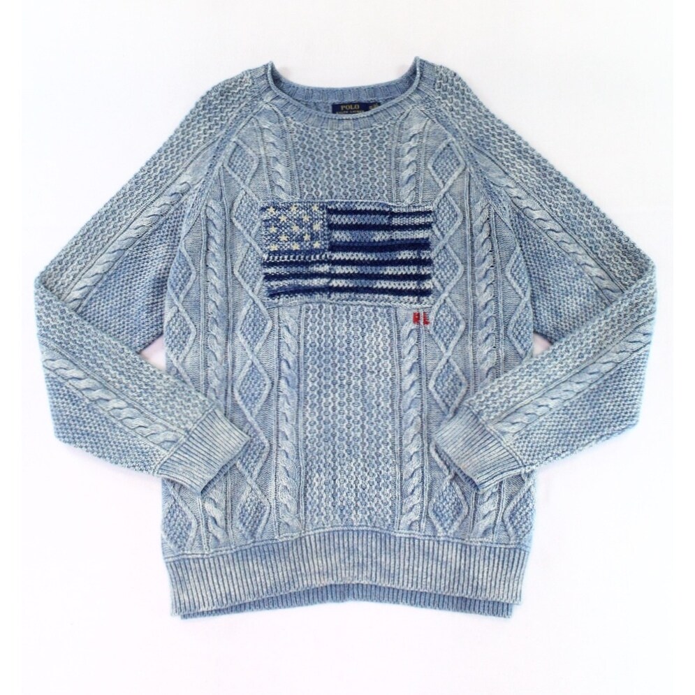 Polo Ralph Lauren Sweater Cable Knit Cotton Mens Crew Neck Long