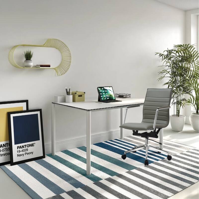 Set of 2 Modern Office Chairs | Upholstered PU Leather Ribbed Mid Back with Metal Frame | Adjustable Height, Tilt Lock