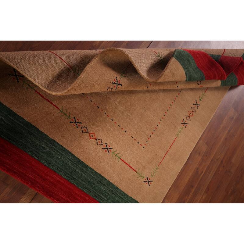 Gabbeh Indian Accent Rug Hand-Knotted Oriental Brown Wool Carpet - 3'10"x 5'8"