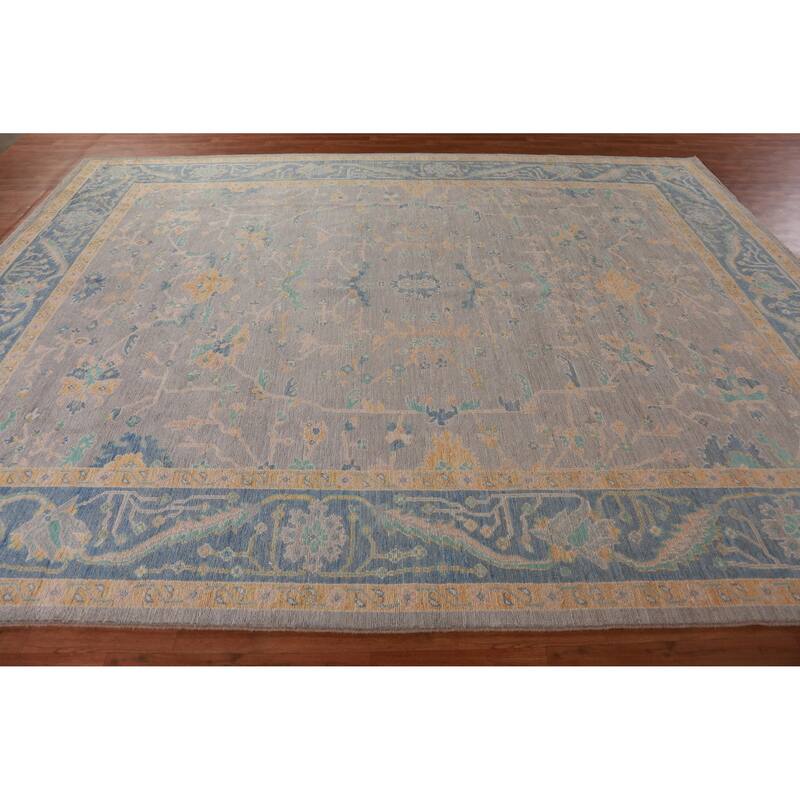 Hand Knotted Oriental 100% Wool Carpet Transitional All-Over Greys & Charcoal Oushak Area Rug - 12' 0'' X 9' 5''