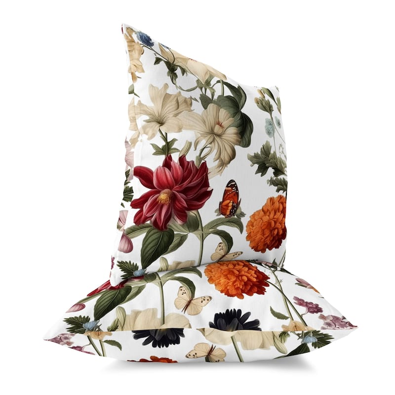 White And Cream Mixed Flower Delight Indoor/Outdoor Throw Pillow Zipper