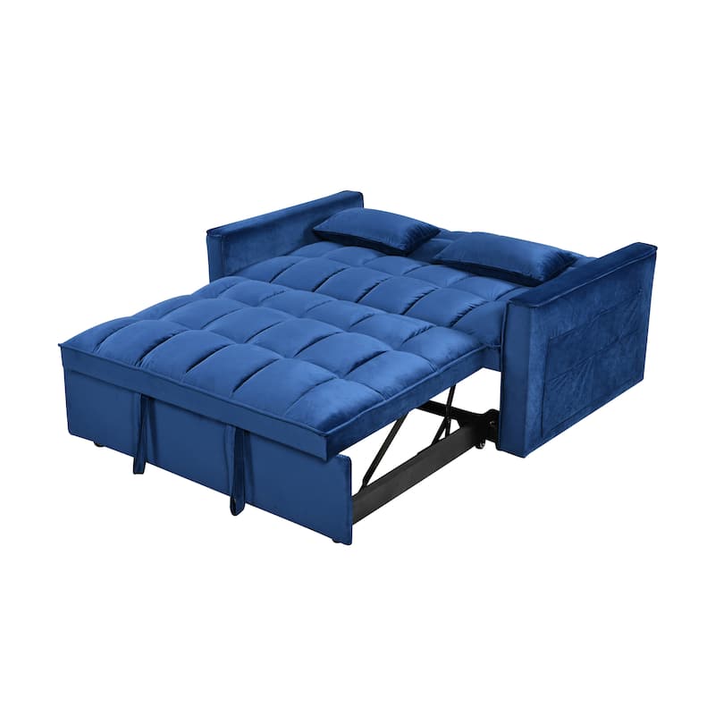 3 in 1 Convertible Sleeper Sofa Bed, Small Loveseat Sofa with Reclining Backrest, 2-Seater Sofa with Toss Pillows and Pockets