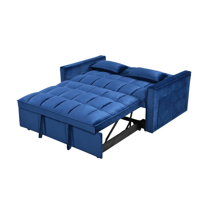 52.75"Velvet 2-Seater Sleeper Sofa with Curved Backrest and Fiber Cotton for Comfort
