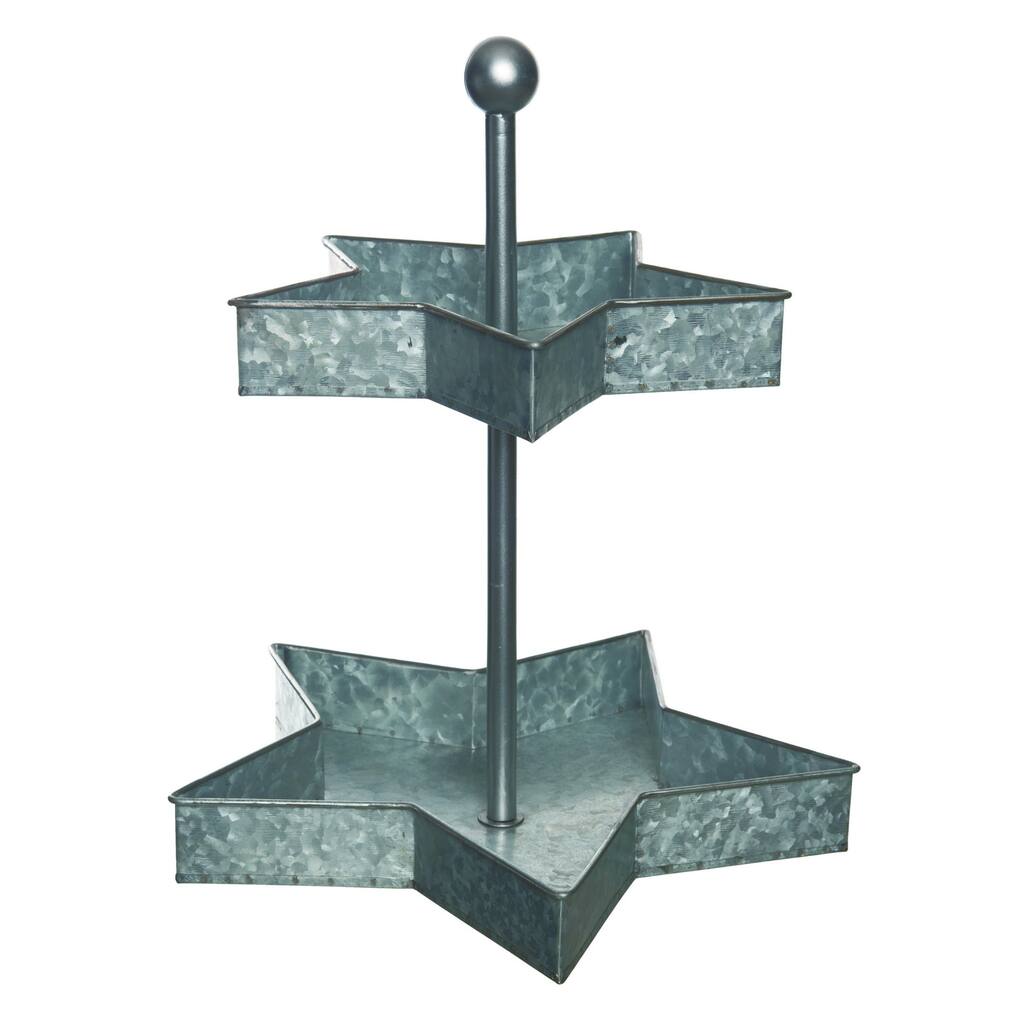 Transpac Metal 17.25 in. Gray Patriotic 2 Tiered Star Decor Tray