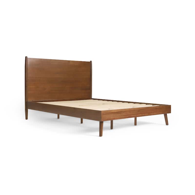 Ozzy King Size Bed with Panel Headboard Design, Rich Brown Acacia Wood