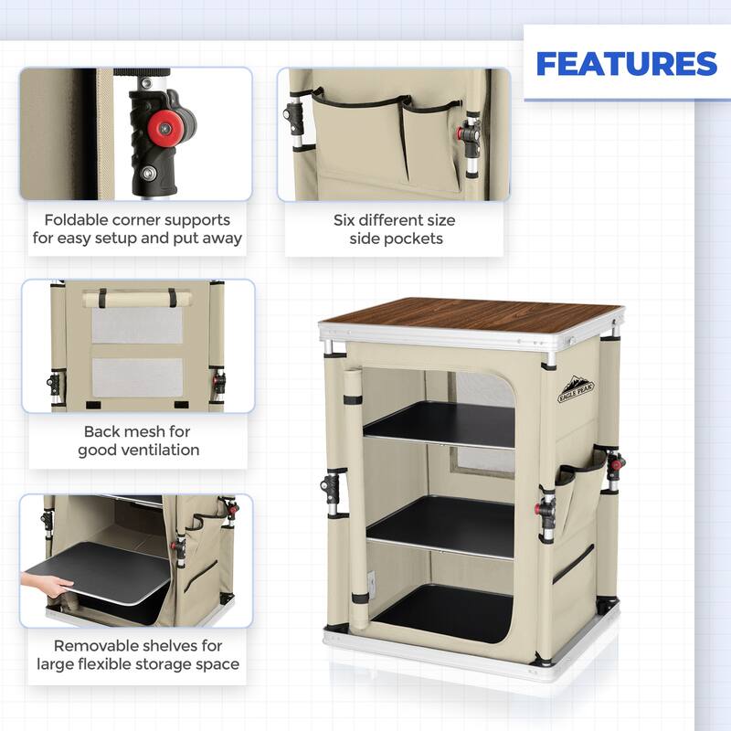 EAGLE PEAK Outdoor Folding Camping Table Easy Set Up Portable Aluminum Camping Kitchen, Beige