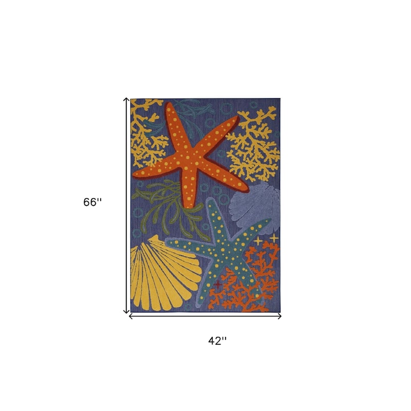 HomeRoots Starfish Contemporary Rectangle Outdoor Rug - 4' X 6'