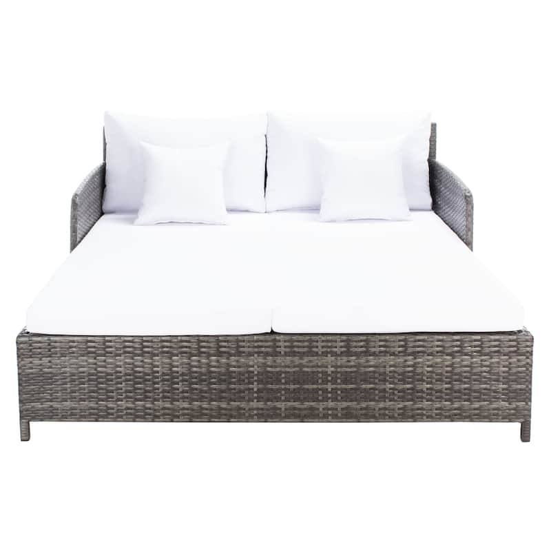 SAFAVIEH Outdoor Taniyah Wicker Daybed with Pillow & Cushions - 53W x 28D x 62H - Grey/White