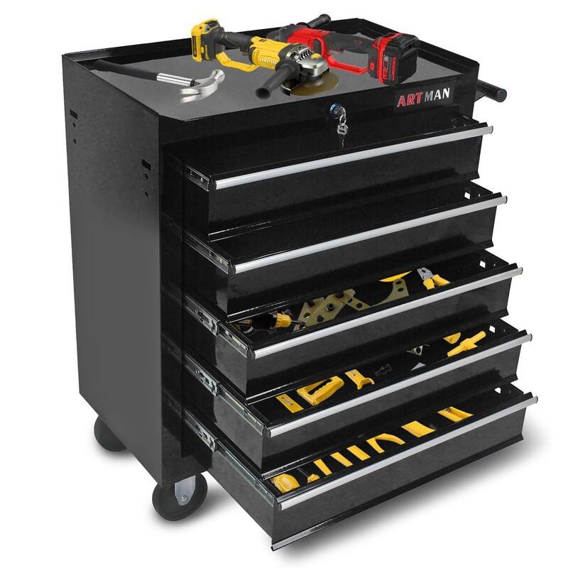 5-Drawer Rolling Tool Cart with Wheels Garage Storage Tool Chest - Black