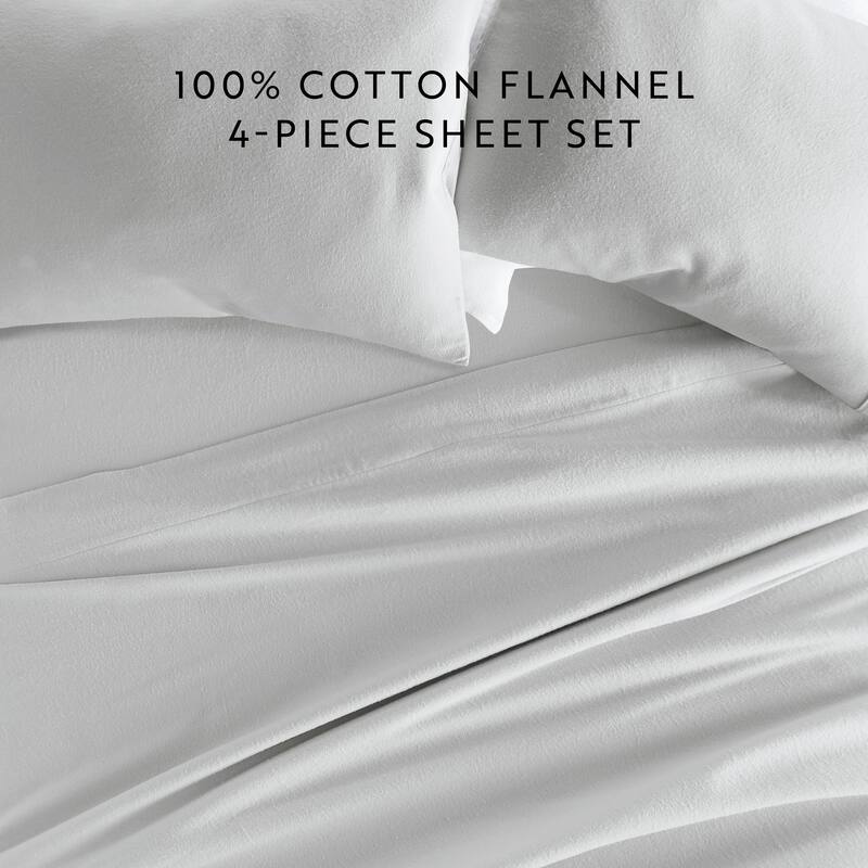Becky Cameron 4 Piece Solid Cotton Brushed Flannel Deep Pocket Sheet Set