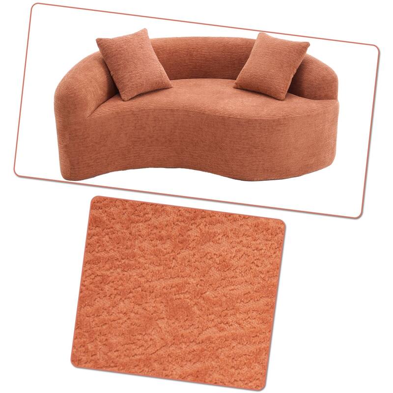 Modern 2-Seater Frame-Free Compressed Curved Chenille Upholstered Loveseat Sofa