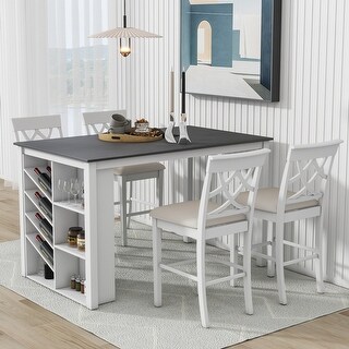 5-piece Counter Height Dining Table Set Wooden Kitchen Set with Wine ...