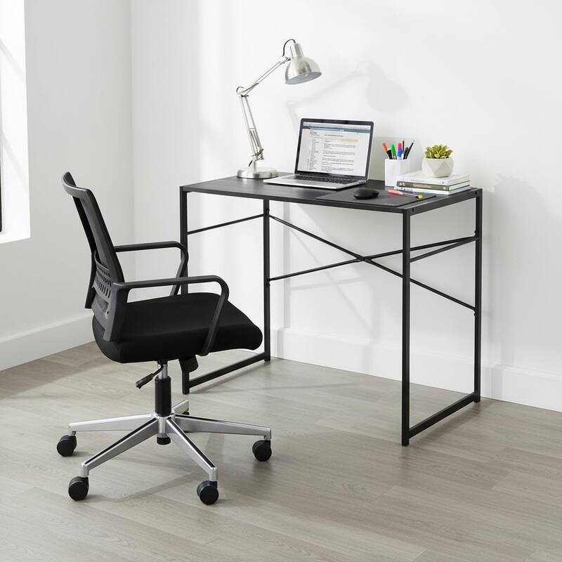 Homylin 39.4" Small Modern Computer Desk with Metal Frame, Black - Black
