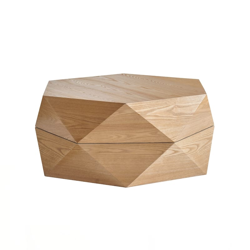 36.61'' Retro Style Polygon Flip Top Coffee Table, with Flip Top for Convenient Access, Hidden Storage