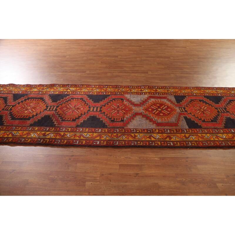 Orange Ardebil Persian Vintage Runner Rug Handmade Wool Carpet - 3'9"x 13'3"