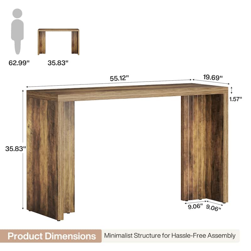 Home Bar Unit, 55.12-Inch Bar Table with Large Tabletop - 55.12" L x 19.69" W x 35.83" H
