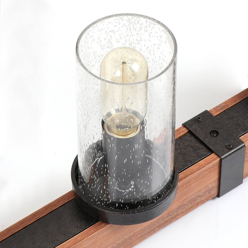 Anmytek Modern Farmhouse 6-Light Wood Black Chandelier Linear Kitchen Island Lights with Cylinder Glass