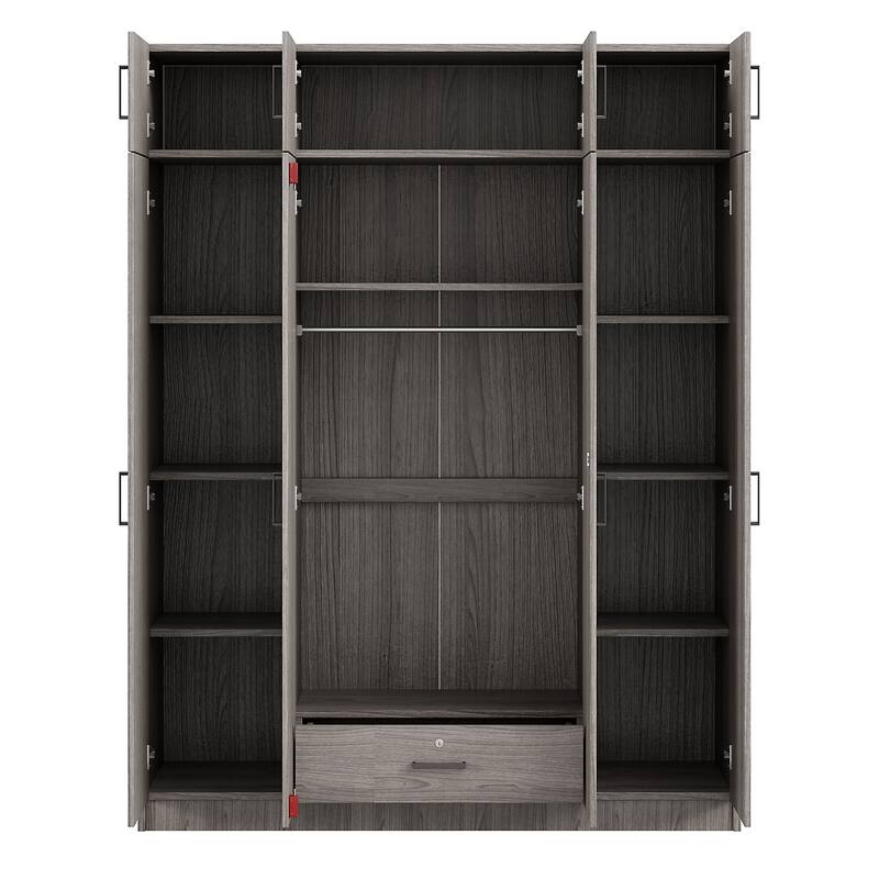 4-Door Wardrobe Armoire with Drawer and Overhead Cabinet Clothes Storage Cabinet for Bedroom