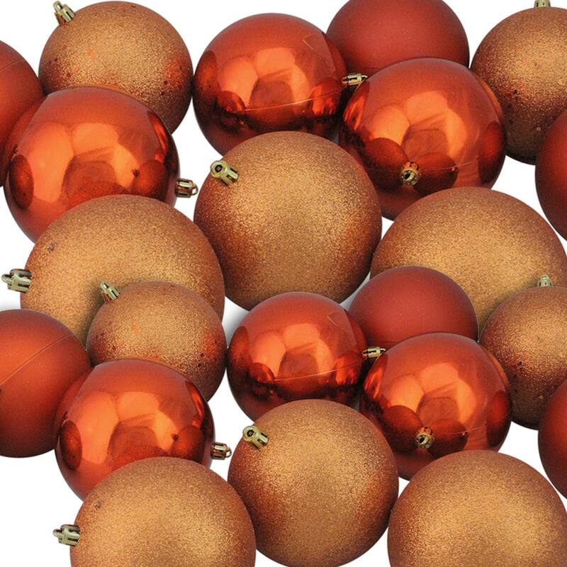 Shatterproof 4-Finish Christmas Ball Ornaments - 4" (100mm) - Orange - 12ct