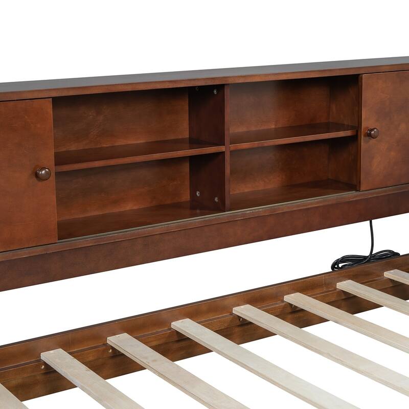 Wooden Twin Size L-shaped Daybed with Storage Bookcase