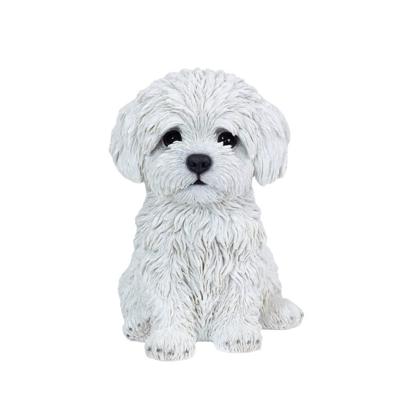 Sitting Maltese Puppy Outdoor Garden Statue- 10.5"