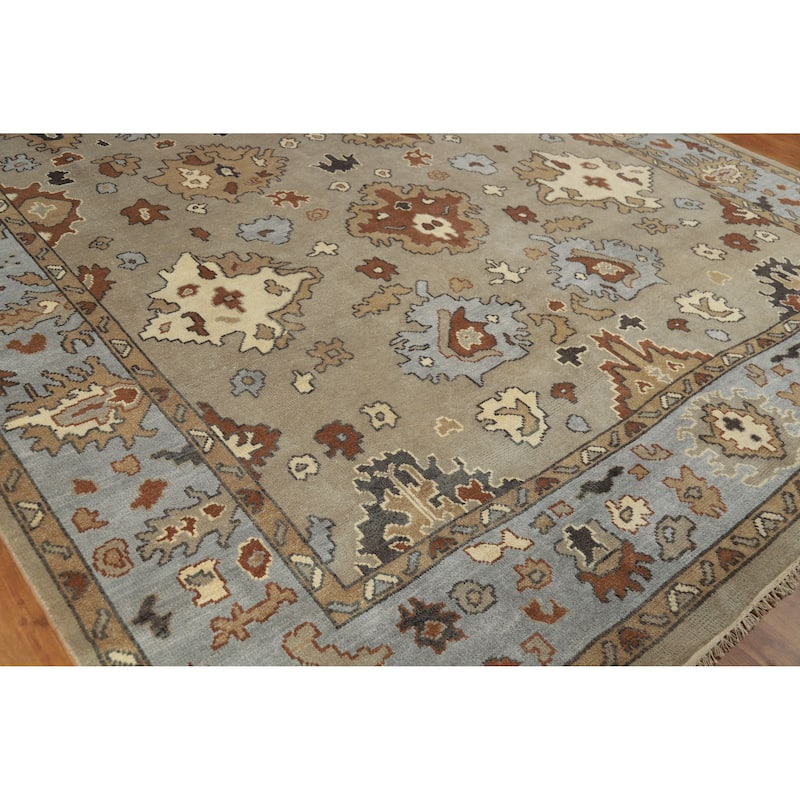 Light Brown Oushak Indian Area Rug Handmade Wool Carpet - 9'2" x 11'10"