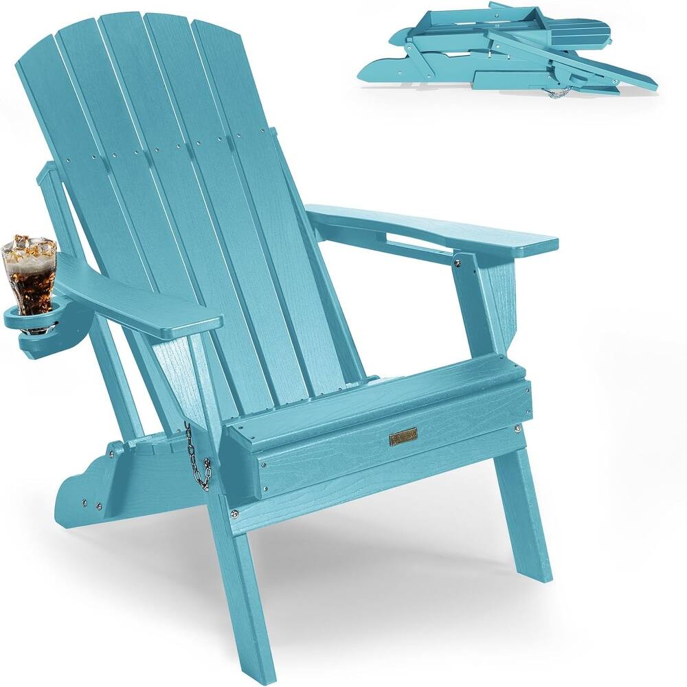 WINSOON All Weather HDPE Outdoor Folding Adirondack Chair With Cup Holder