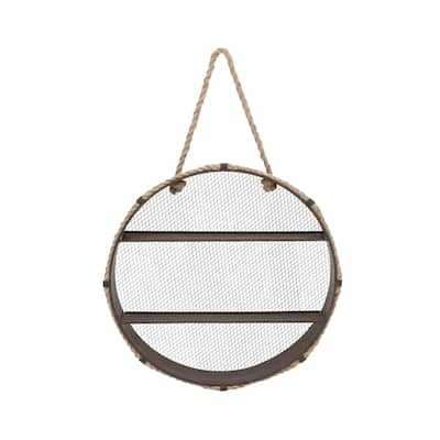 Metal Round 2 Shelves Wall Shelf with Hanging Rope - Black - Roche River Decor - 6"W x 24"L x 24"H