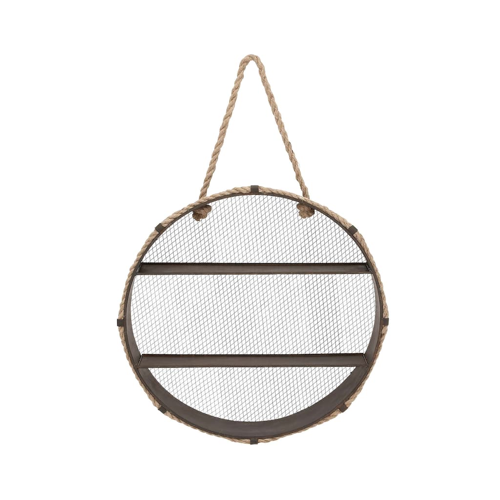 Metal Round 2 Shelves Wall Shelf with Hanging Rope - Black - Roche River Decor - 6"W x 24"L x 24"H