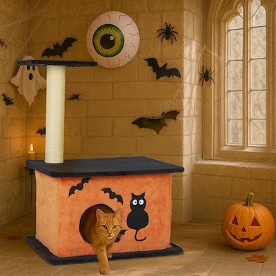33" Halloween Cat Tree with Condo, Platform & Sisal Scratching Post - 20.1 x 19.7 x 33.1 In