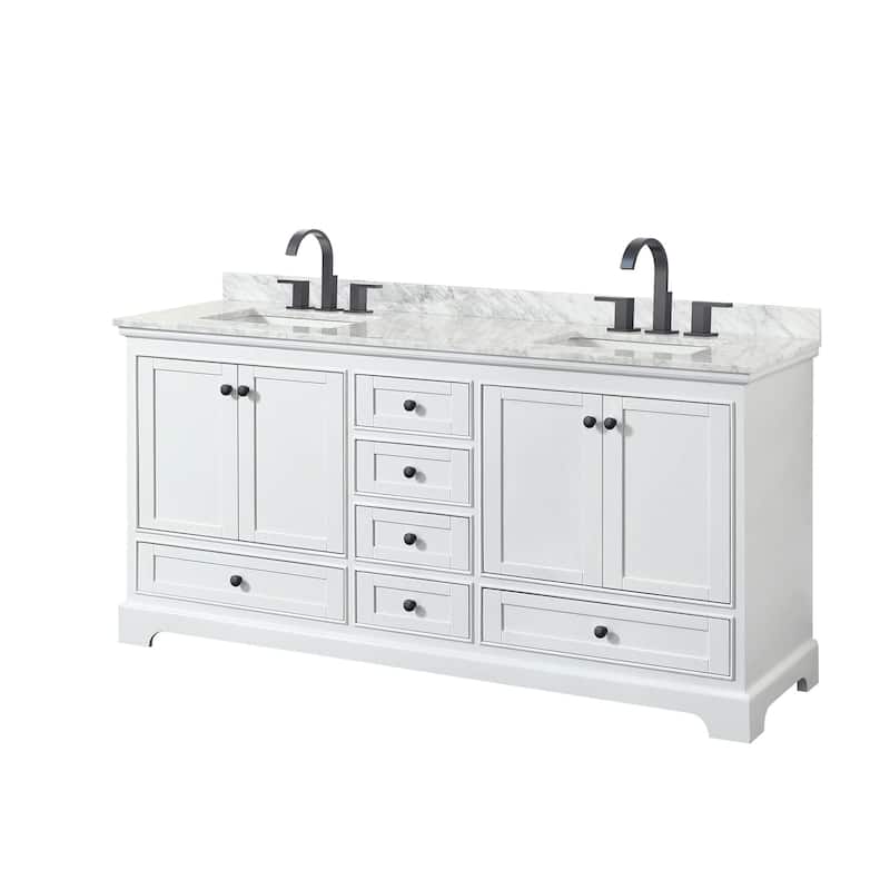 Wyndham Collection Deborah 72" Free Standing Double Vanity Set with - White / White Carrara Marble Top / Matte Black