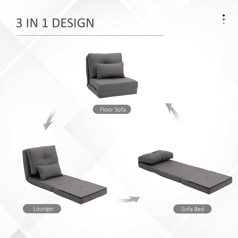 Modern 23.5" 2-in-1 Folding Upholstered Chaise Lounges Chair with 5 Position Adjustable Backrest