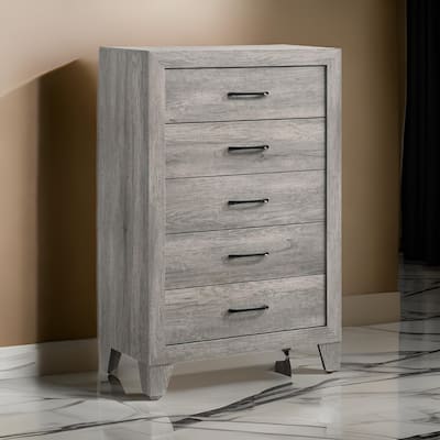 Isha 48 Inch 5 Drawer Tall Dresser Chest with Metal Handles, Driftwood Gray