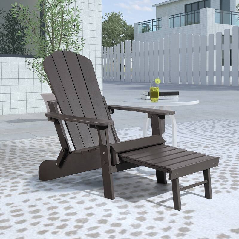 Hurley Folding Poly Plastic Adirondack Chair with Pull-out Ottoman - Taupe