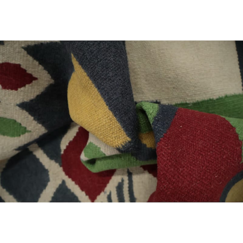 Hand Woven Oriental 100% Wool Carpet Southwestern Modern Multi-Colored Kilim Area Rug - 9' 10'' X 6' 8''