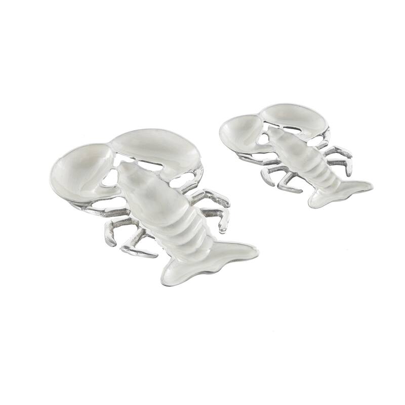 Aluminum Metal Lobster Enameled Serving Bowl with Silver Metal Exterior - Set of 2 Silver, Teal, Blue - Roche River Decor
