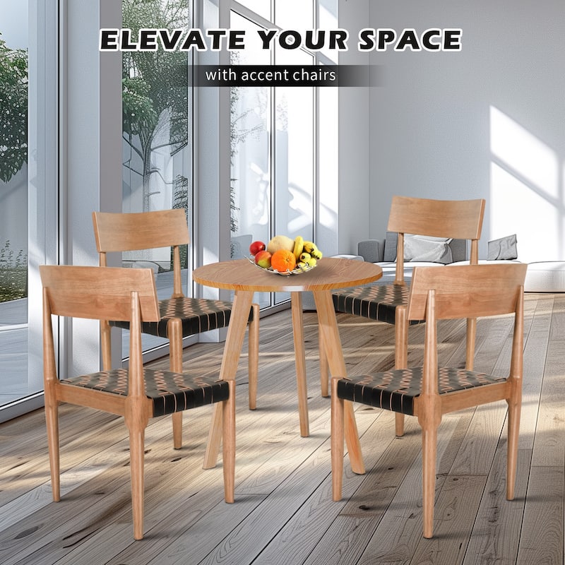 Genuine Leather Woven Straps Solid Back Side Chair (Set of 2)