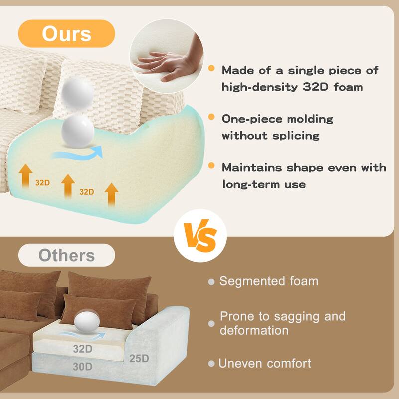 Anmytek Oversized 82 Inch Modern Modular Sectional Sofa No Assembly Cream Fabric