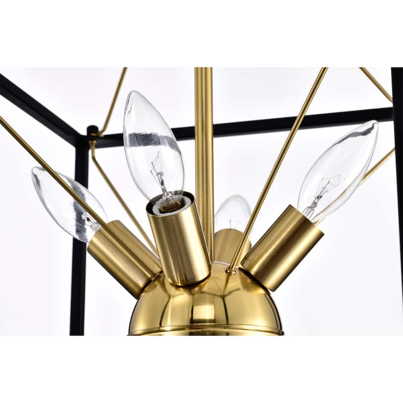 Snowgaze 12 Inch Modern and Farmhouse Style Ceiling Lighted Chandelier Matte Black and Brass Polished Finish 9-Light - N/A