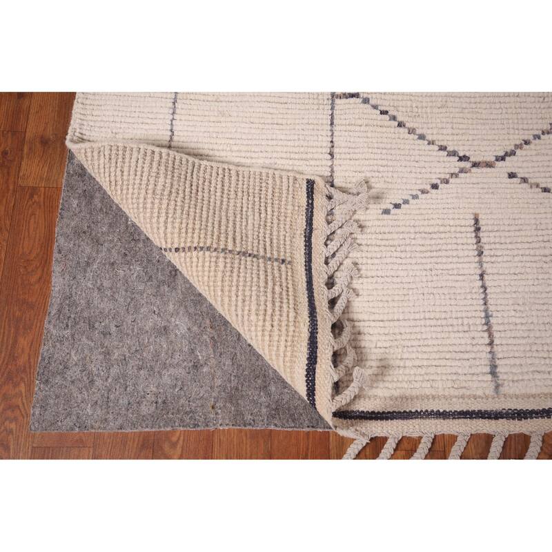 Ivory Trellis Moroccan Oriental Area Rug Handmade Wool Carpet - 5'11"x 9'7"